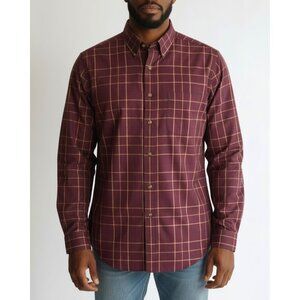 Brooks Brothers Mens Burgundy Plaid Button-Down Dress Shirt Size M Long-Sleeve 1